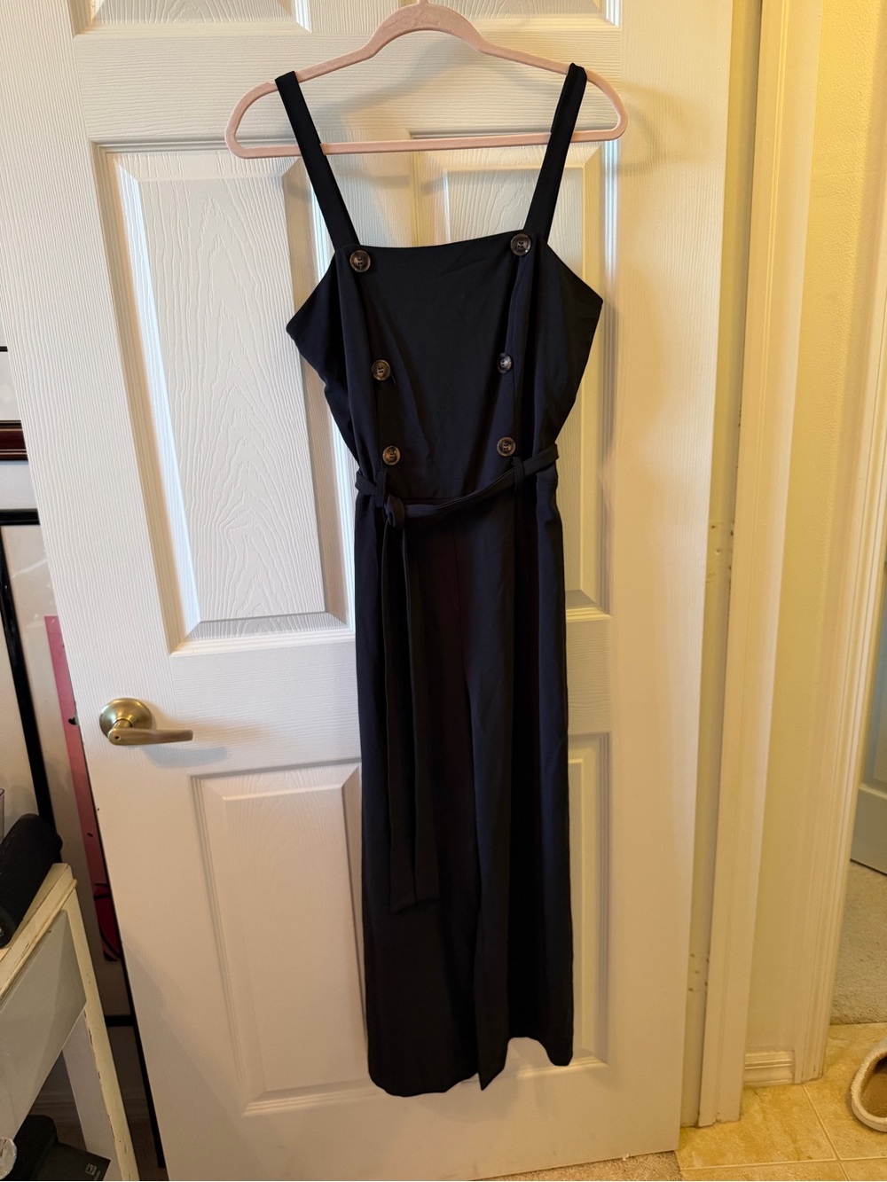 Have Black Midi Button-Front Strappy Dress with Waist Tie
